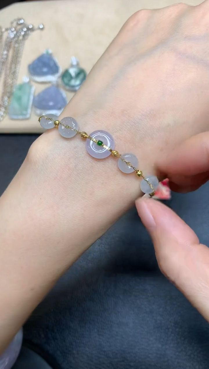 【闪购商品】翡翠手链18K金镶嵌平安扣【无服务费