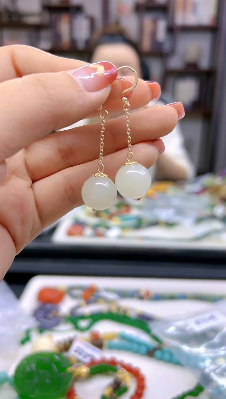 【闪购商品】和田玉（白玉）耳饰14K金镶嵌E729