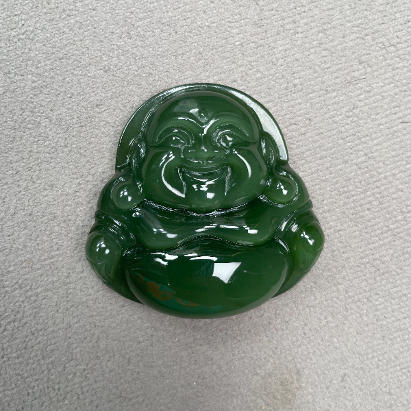 和田碧玉精品高货粉绿猫眼佛公吊坠