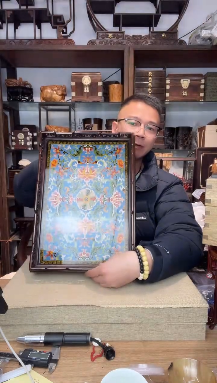 乌木类书架818大红酸枝嵌景泰蓝雕刻拐子龙纹长方承盘