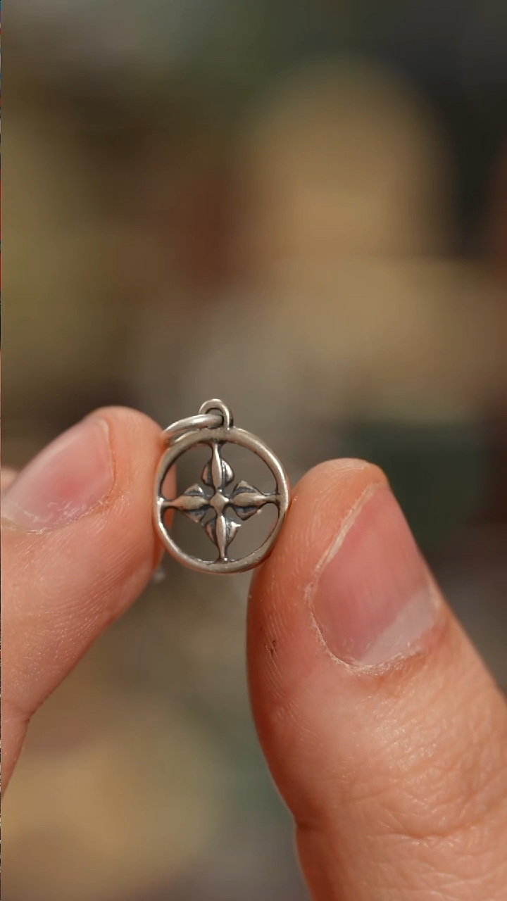 把件柏香籽/百香籽藏传925Ag十字杵侧挂