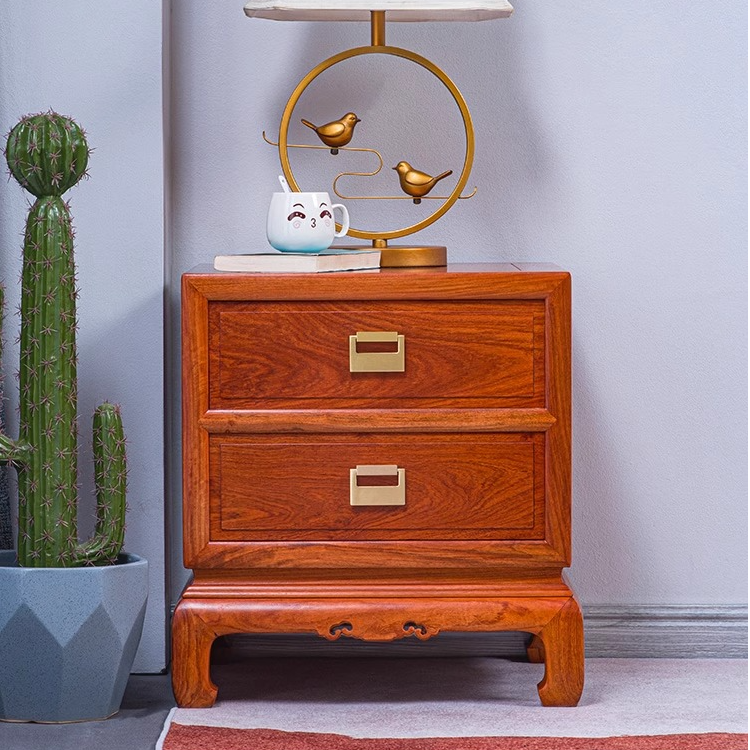 原木红木家具缅甸花梨床头柜新中式实木储物柜现代简约收纳柜