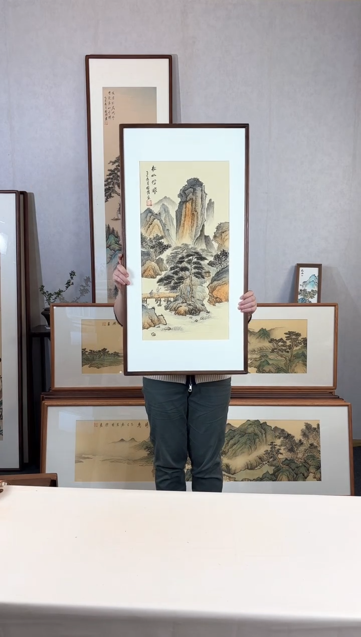 【闪购商品】国画手绘*松山行旅**47*92cm实木框