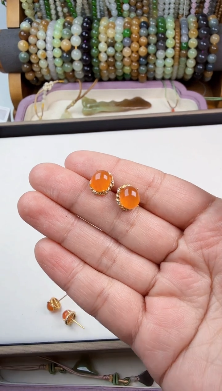 银S925镶嵌南红玛瑙耳饰耳钉一对