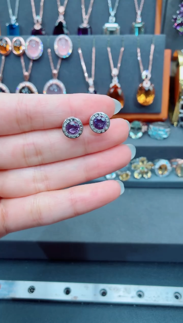 水晶耳饰银S925镶嵌水晶耳饰