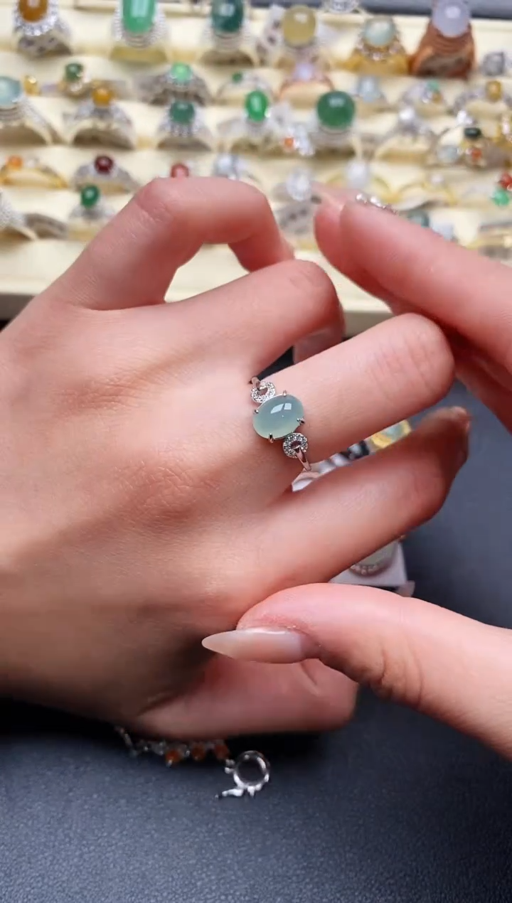 【闪购商品】翡翠戒指银S925镶嵌4444444+5