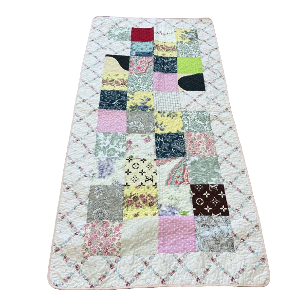 外贸高品质粉色小碎花边百家拼接棉质沙发垫 （95*200）发一张