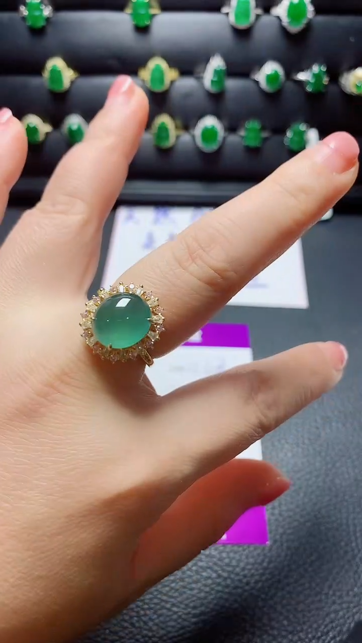 银S925镶嵌戒指翡翠天然翡翠A货s925银镶