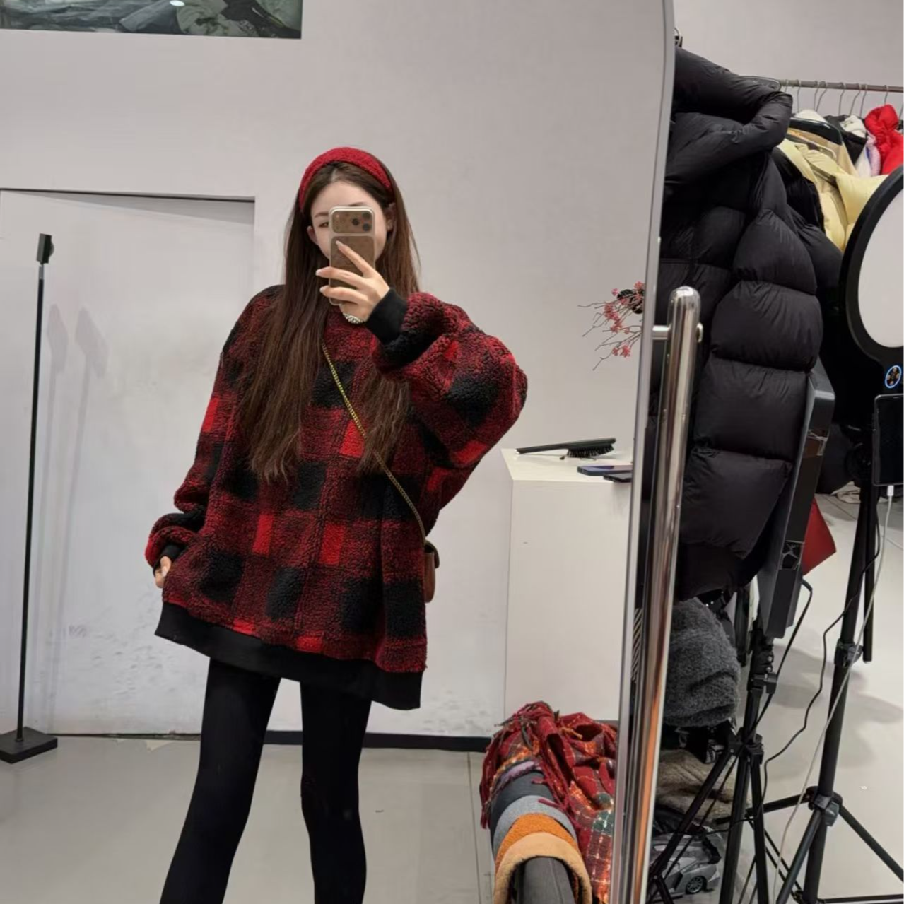 宽松型格子常规卫衣冬季网红格纹女百搭