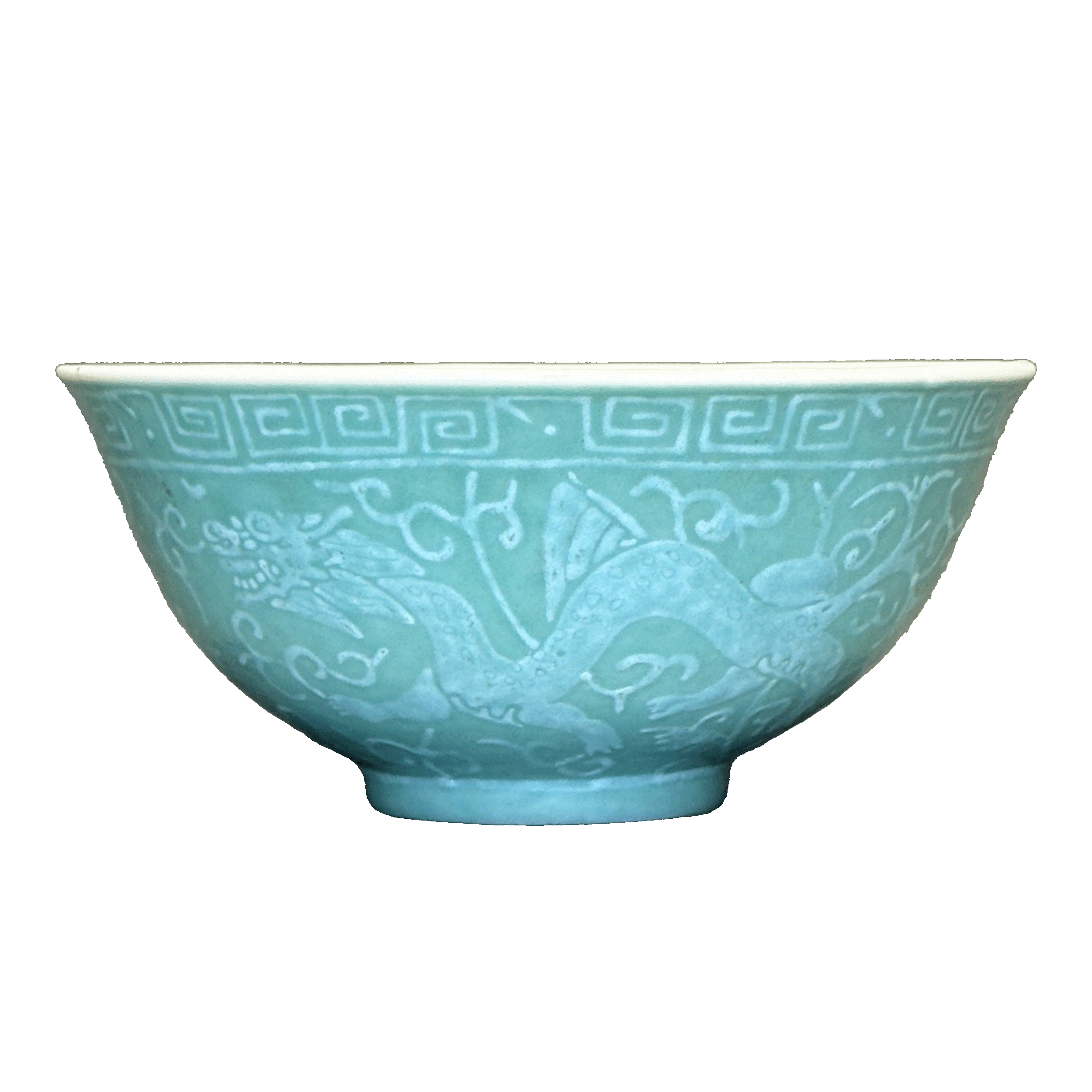 25080915y松石绿釉堆白龙纹碗