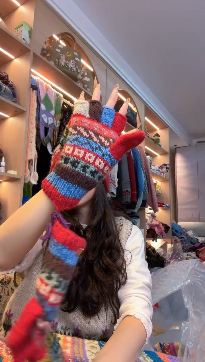 羊毛E**a百羊毛五指手套B416