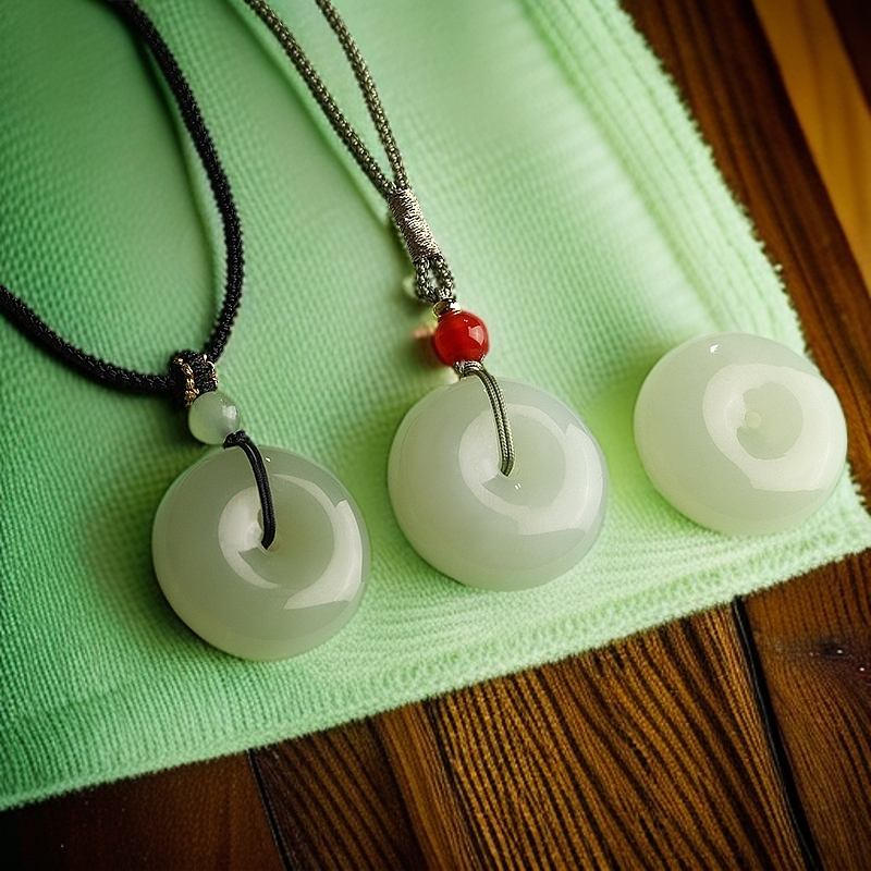 天然和田玉冰晴水平安扣女款时尚百搭编绳上等玉佩面包扣拍一发一