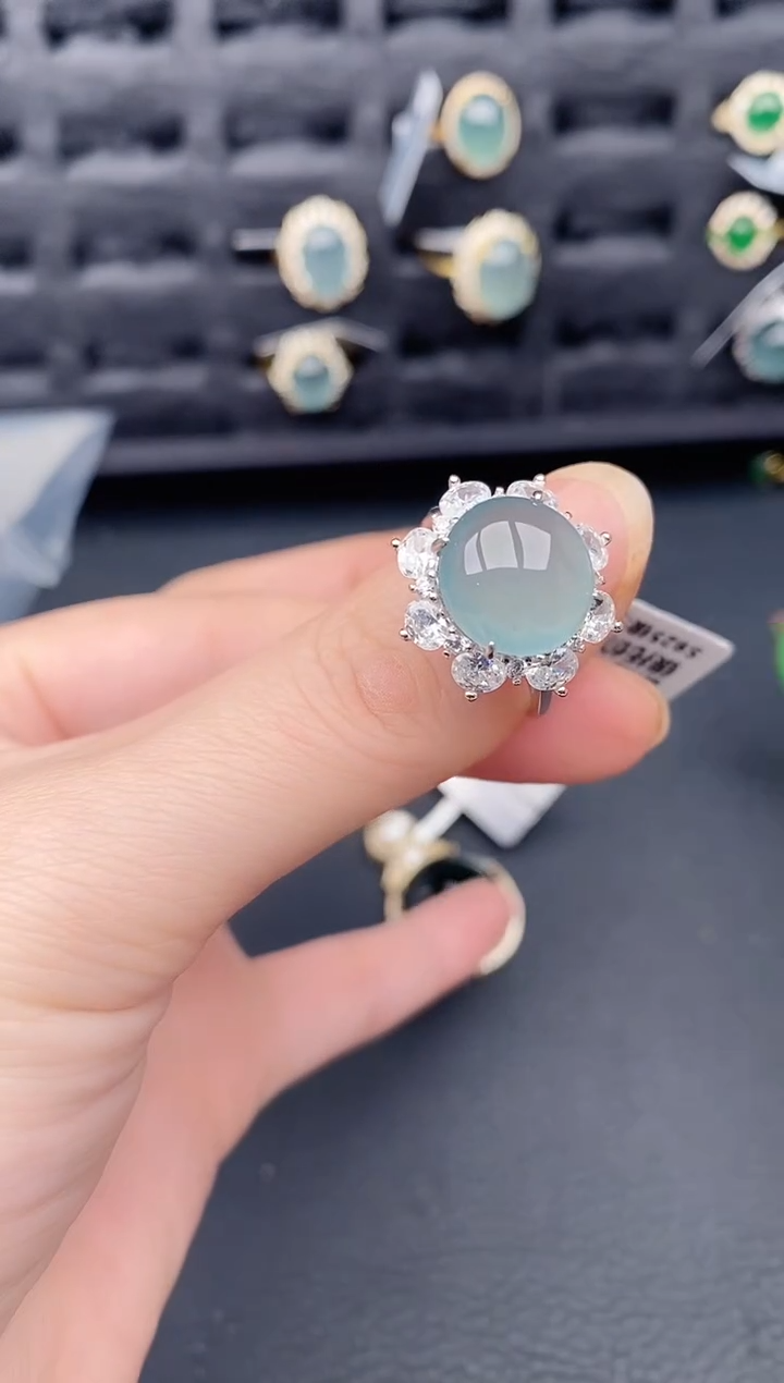 银S925镶嵌戒指翡翠天然a货翡翠351