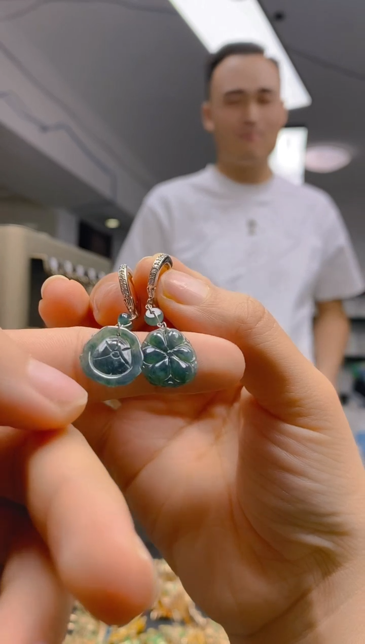 【闪购商品】翡翠耳饰银S925镶嵌0198翡翠耳包