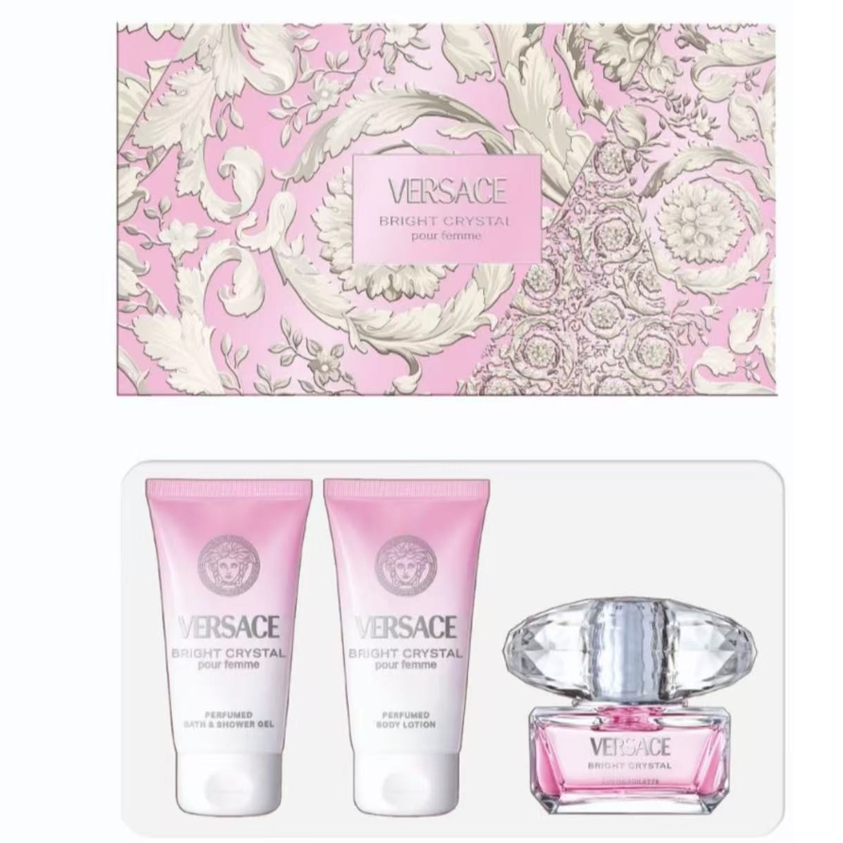 【微瑕】范思哲粉耀晶钻香水套装(香水50ml+身体乳50ml+沐浴露50ml)