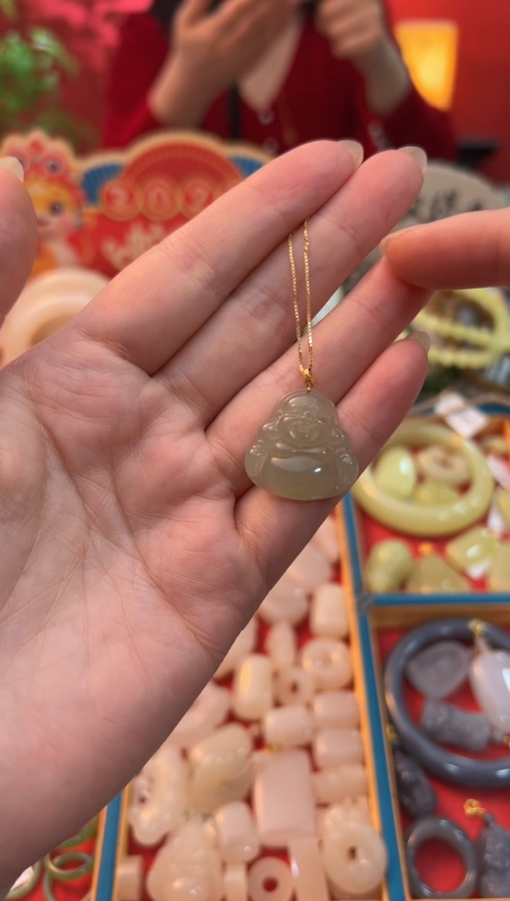 【闪购商品】和田玉吊坠18K金镶嵌晴水佛公18k金