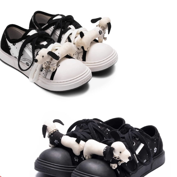 OHTODOG x NECYSHOES双色狗狗脚印童趣小狗玩偶大头休闲帆布鞋399
