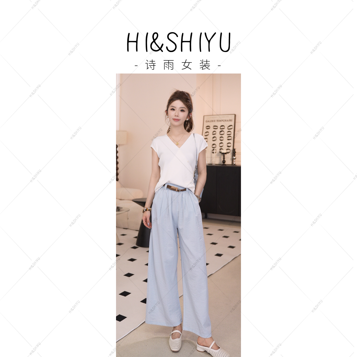 HISHIYU新款显瘦九分阔腿休闲裤