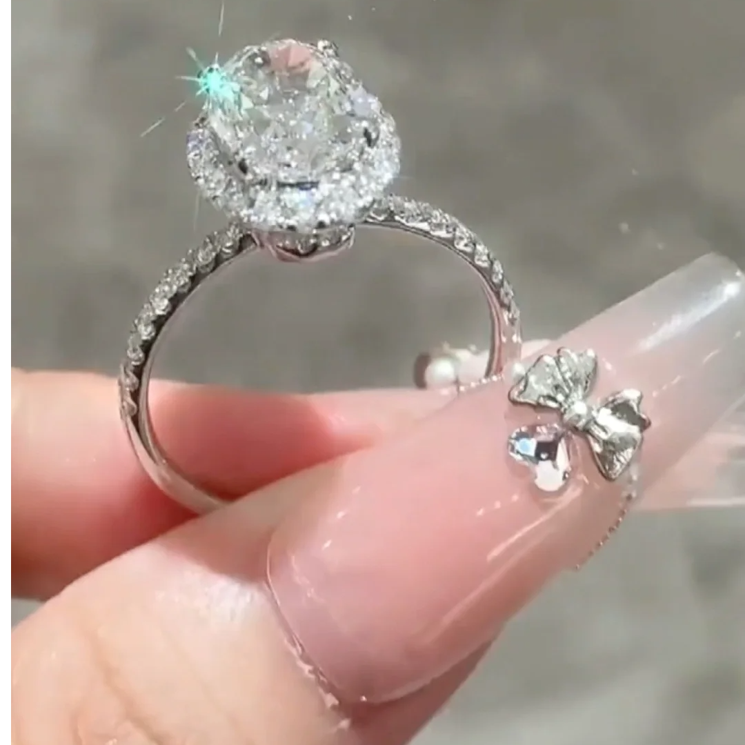 非金属仿水晶戒指 默认风格银色指环婚戒首饰气质轻奢莫桑戒