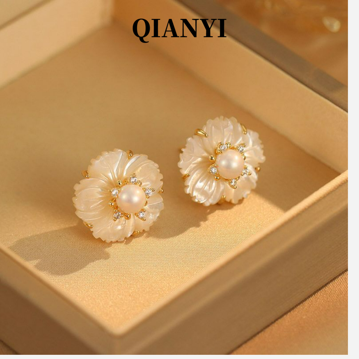 铜合金仿珍珠耳饰 QIAN YI S925银针 轻奢法式耳环简约耳钉