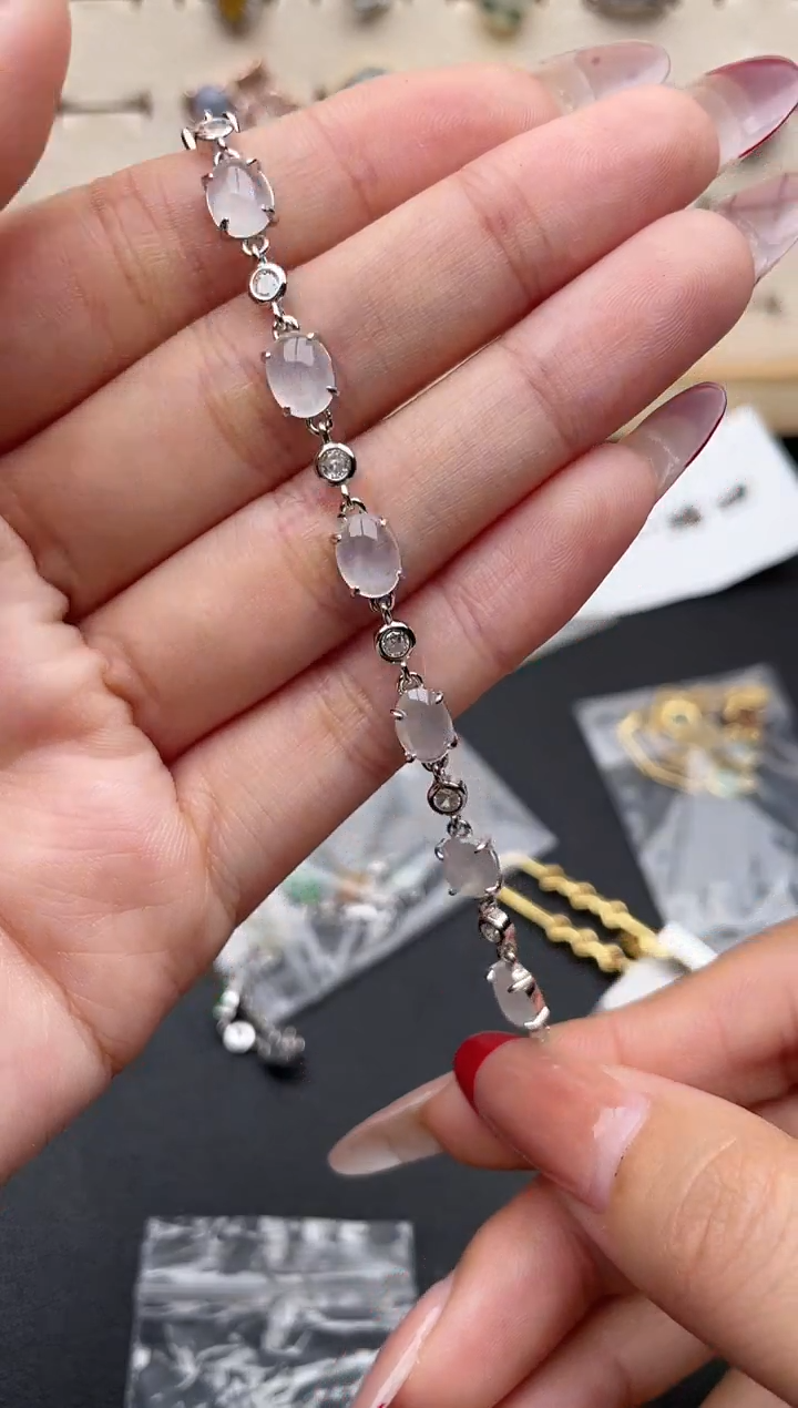 【闪购商品】翡翠手链银S925镶嵌一物一证一礼盒