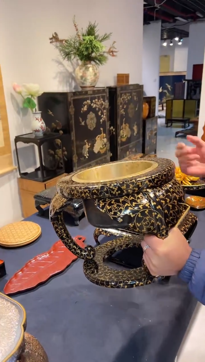 满金莳绘 火钵 大漆漆器大漆漆器