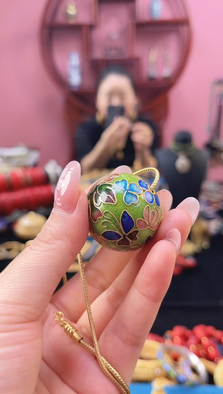 非遗 景泰蓝3.0大珠 嫩绿链子款