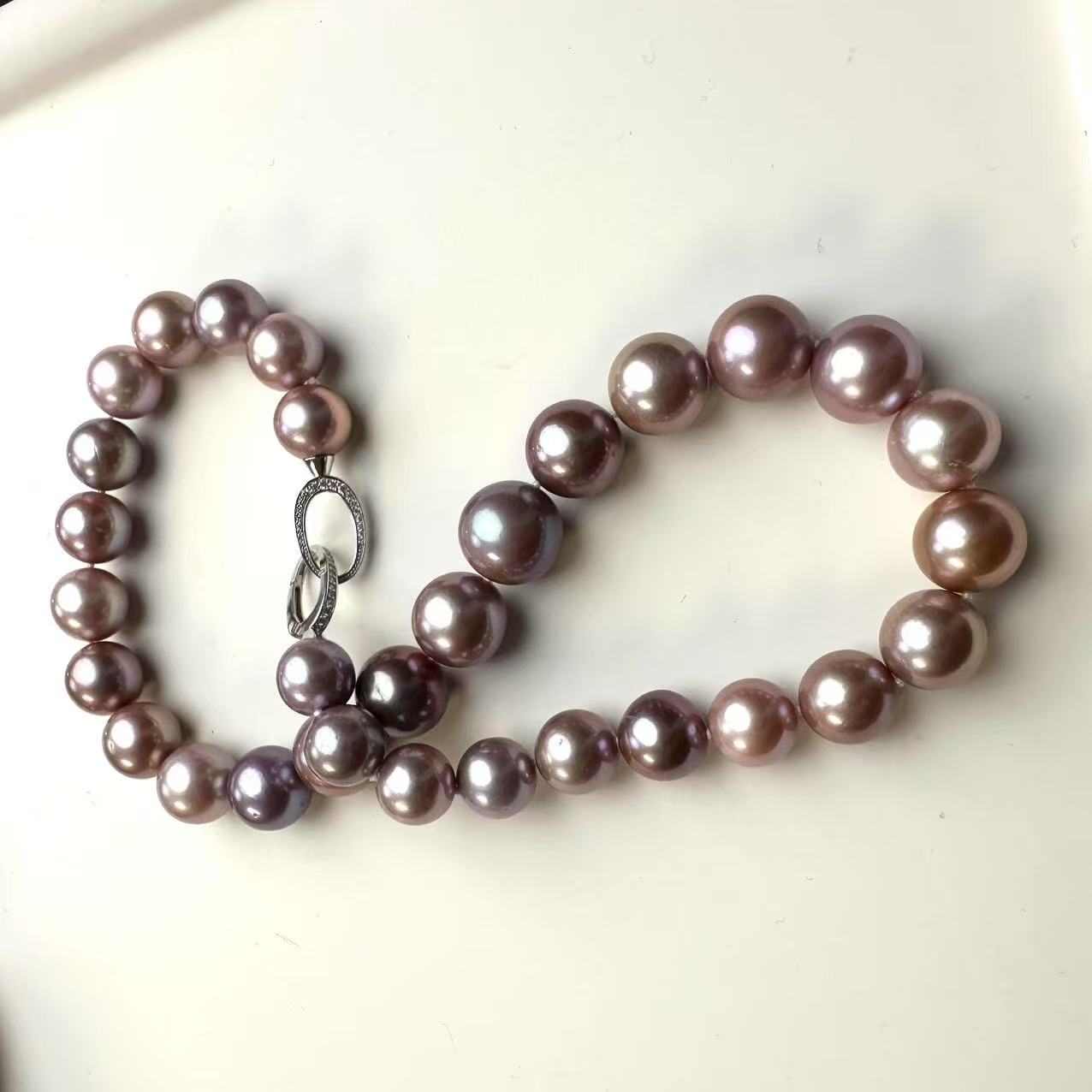 【三生专享】S925银淡水有核12-15mm紫珠项链/时尚百搭款