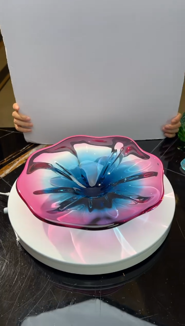 【闪购商品】摆件金红湖水蓝荷叶果盘