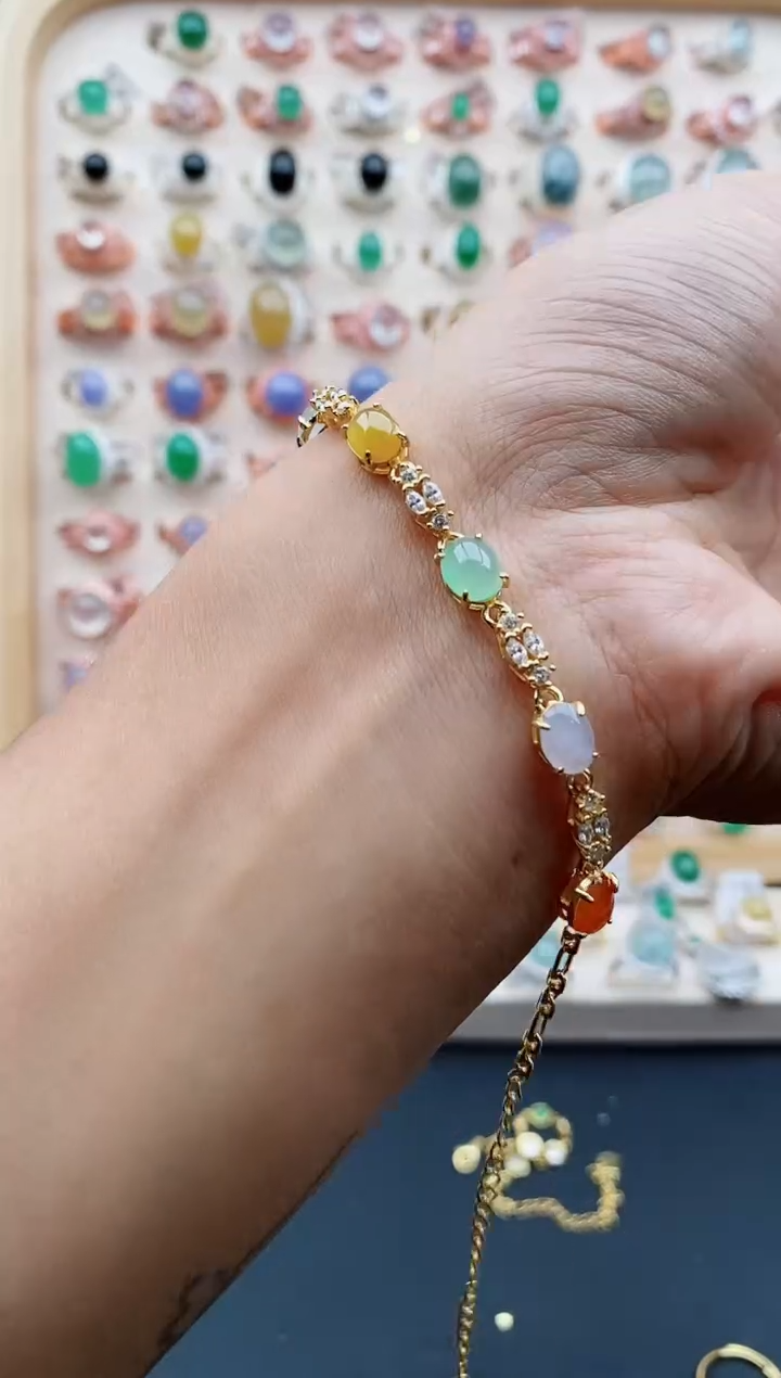 【闪购商品】翡翠手链银S925镶嵌缅甸天然A货翡翠444  10+1