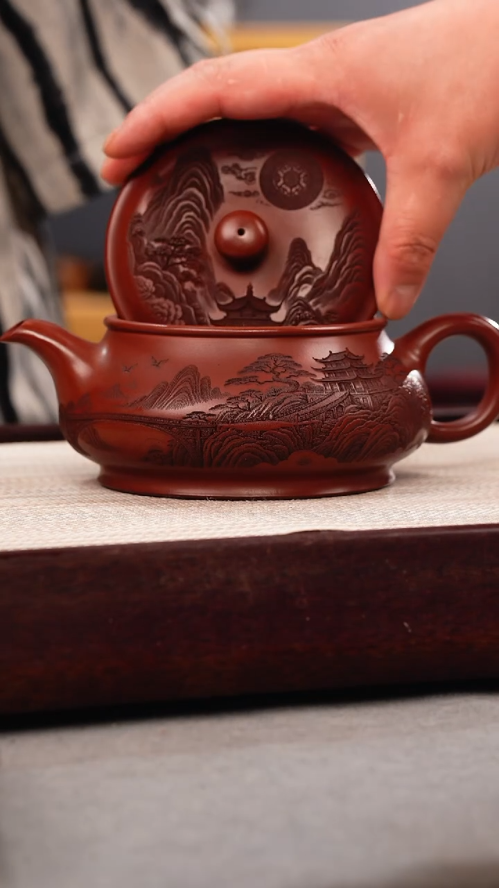 茶壶紫砂龙血砂 明炉 刻绘