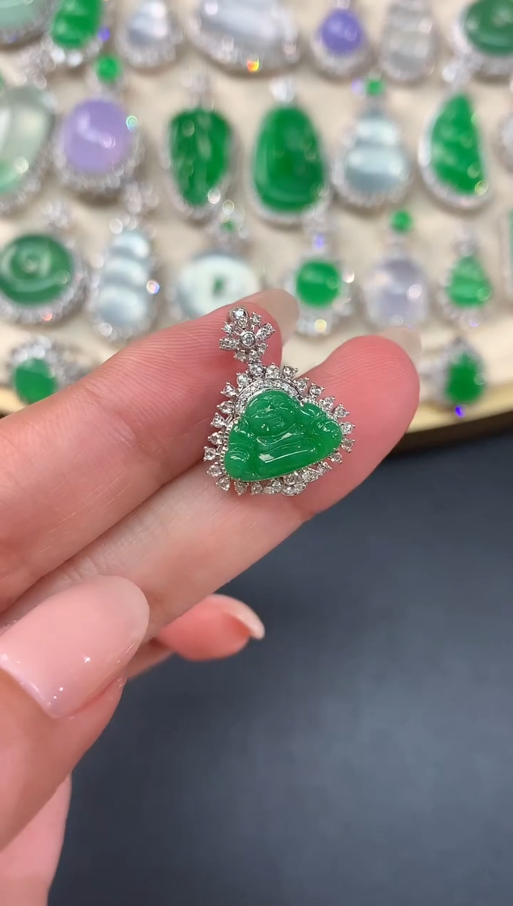 【闪购商品】翡翠吊坠(不含链)18K金镶嵌A102|6980