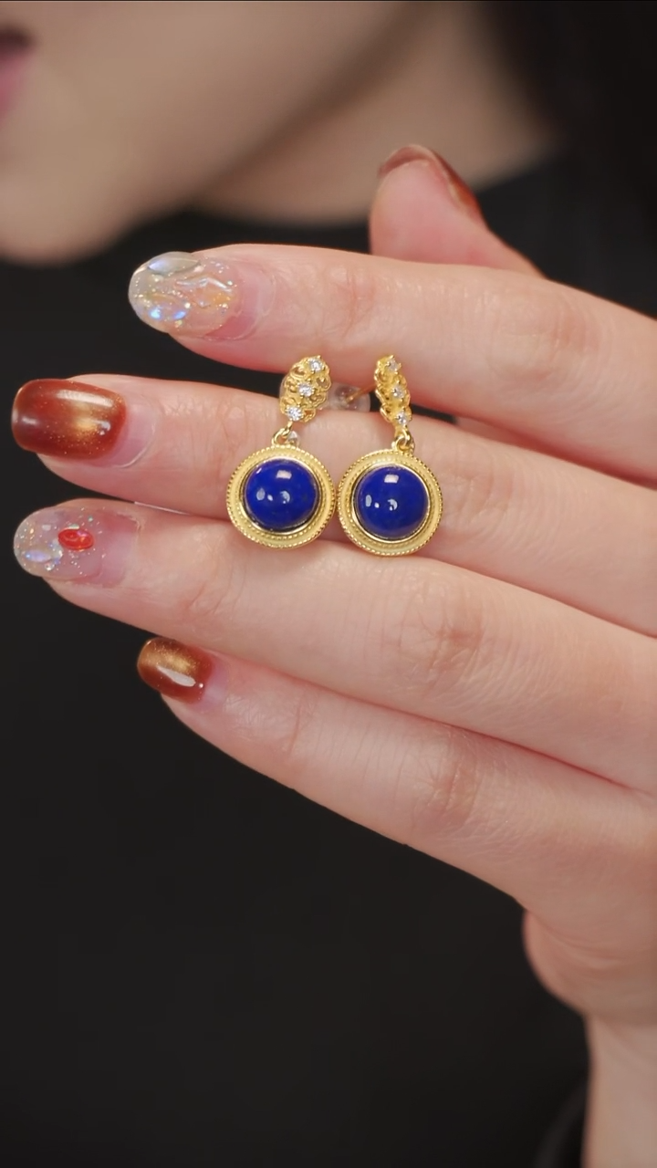 银S925镶嵌青金石耳饰13】