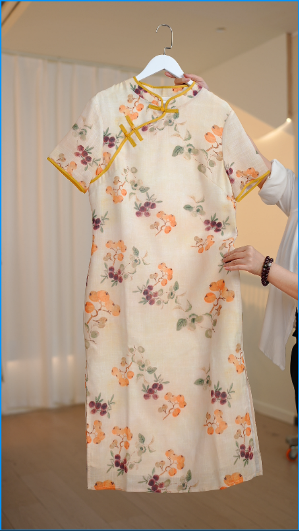 【夏如意】大码旗袍长款连衣裙胖MM中式连衣裙宽松遮肚子高端显瘦