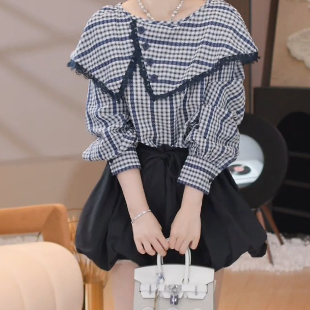 2025春季新款时尚气质百搭小众荷叶领衬衫花苞裙套装裙子两件套女