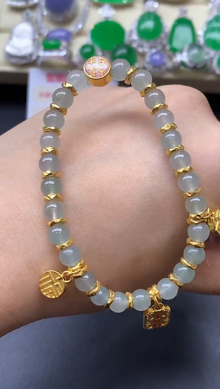 足金镶嵌手链翡翠401-中国好珍宝