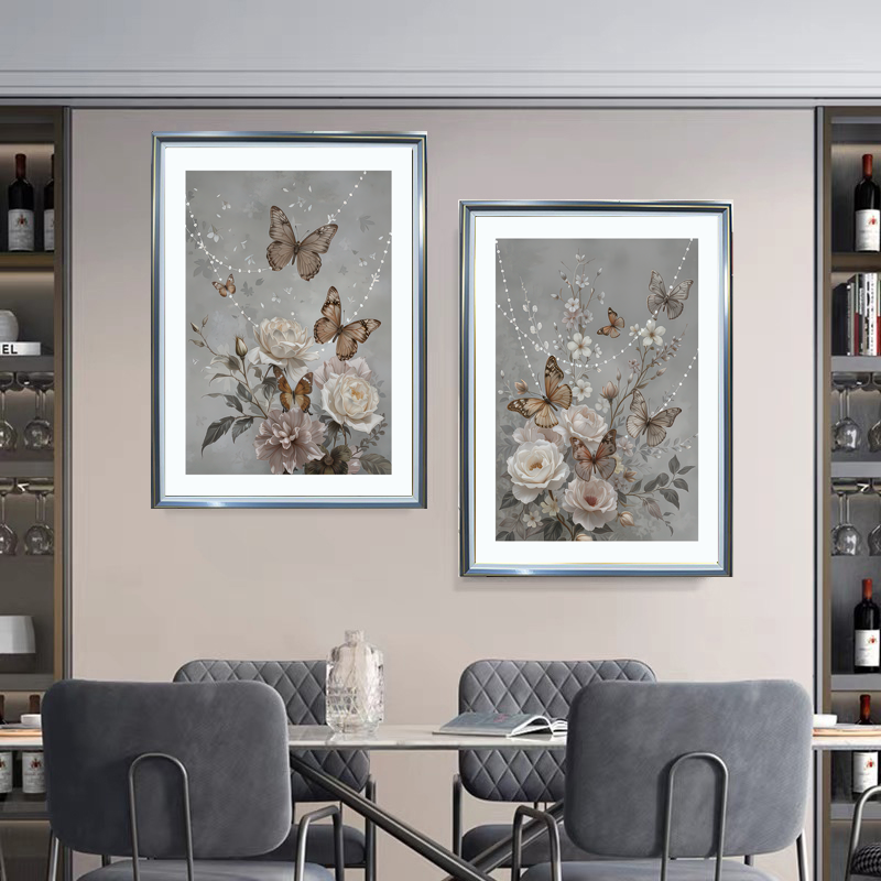 LL011钢化玻璃《蝴蝶自来》两联画餐厅装饰画沙发背景画走廊过道画