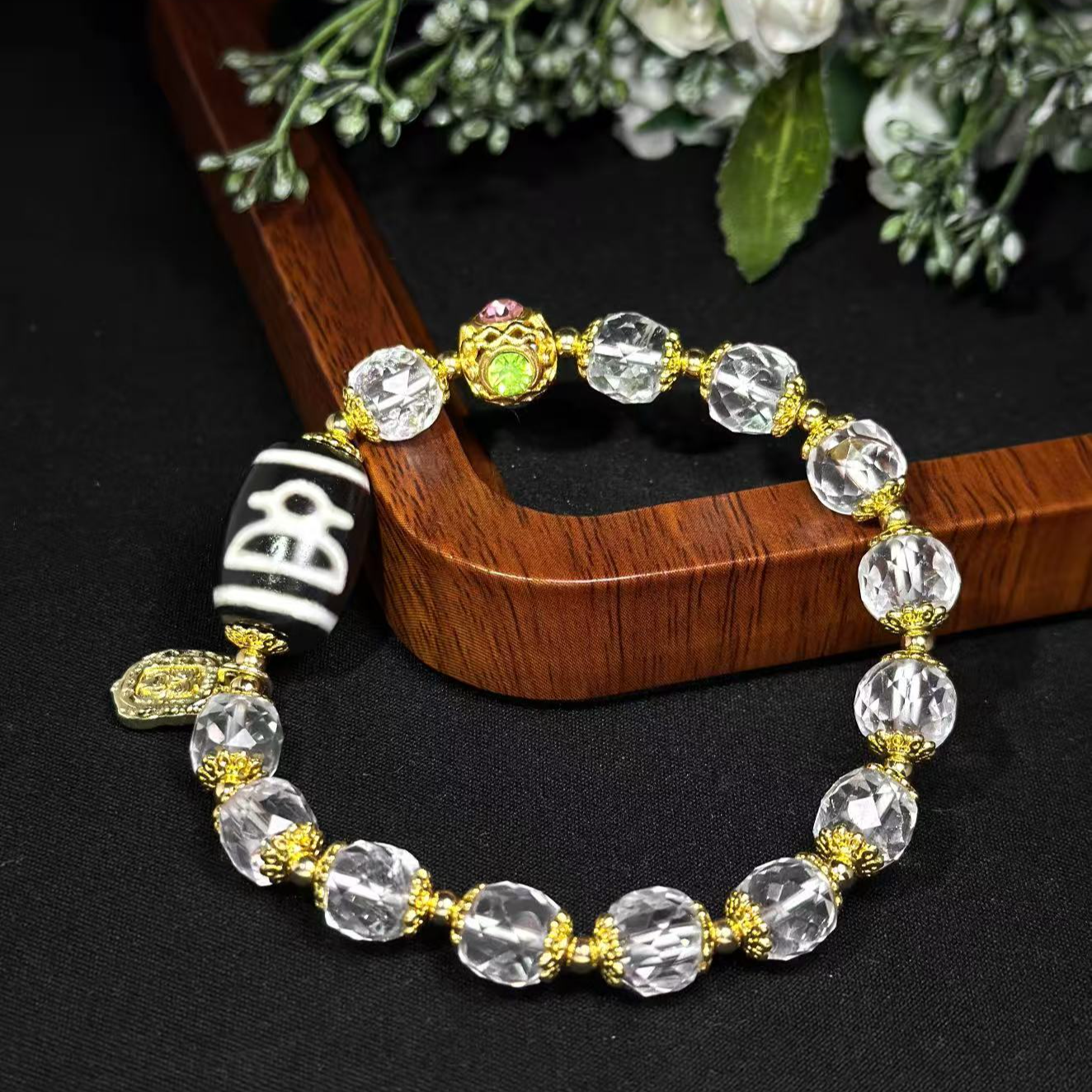 【四宝臻品】手工财神珠白水晶方糖钻切手串8+mm多样性发货