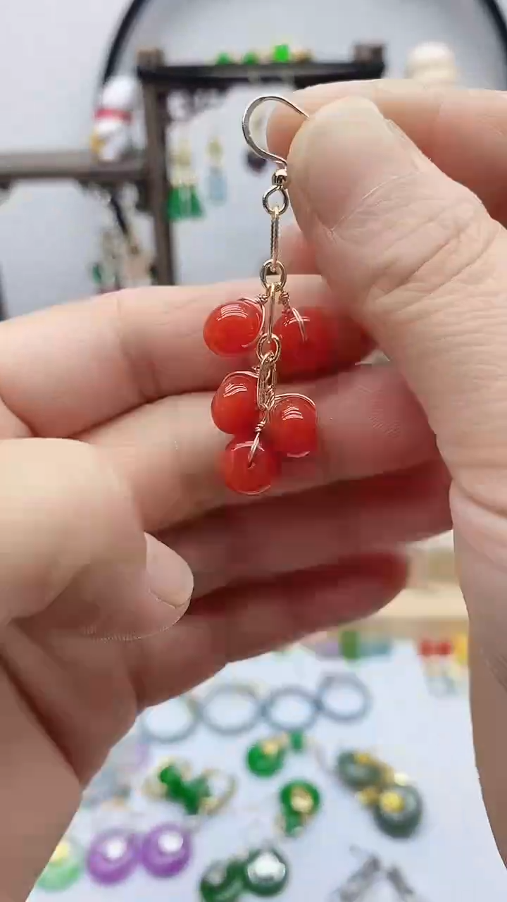 14K金镶嵌南红玛瑙耳饰951