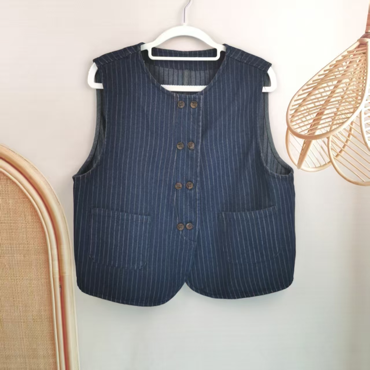 韩版条纹马夹复古条纹西装马甲马甲秋冬秋季修身复古上衣