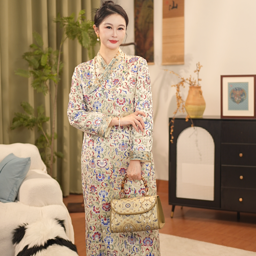 【贺贺·花卉】桑蚕丝云锦外套显瘦秋冬中长款HF7061