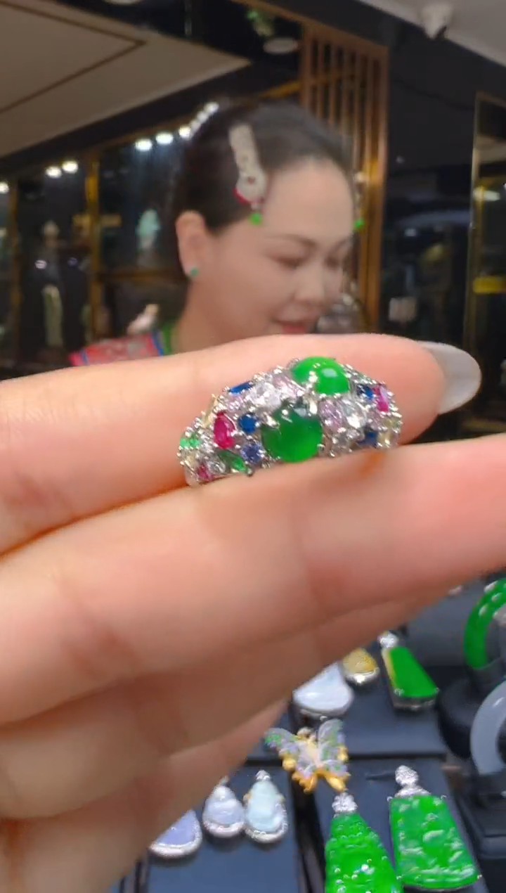 银S925镶嵌戒指翡翠069(多样性发货发其一)