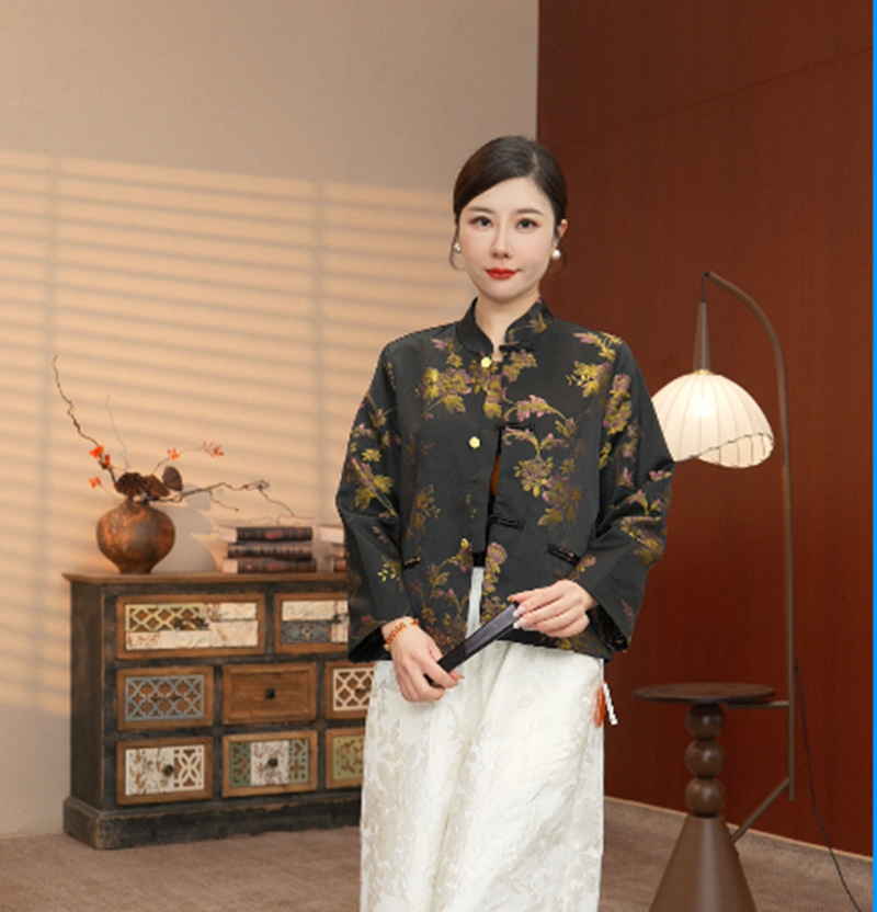 2506【锦上添花】新中式国风提花外套女春秋时尚休闲上衣