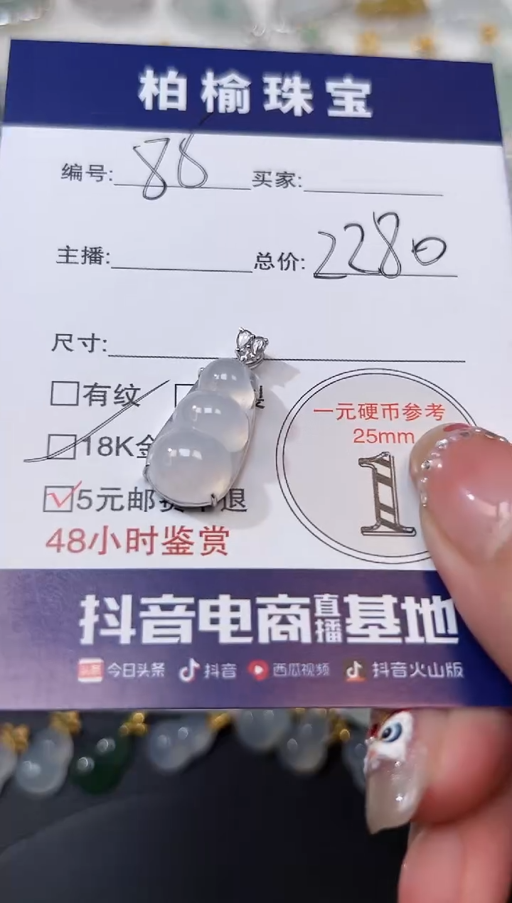 【闪购商品】翡翠颈饰18K金镶嵌86豆子