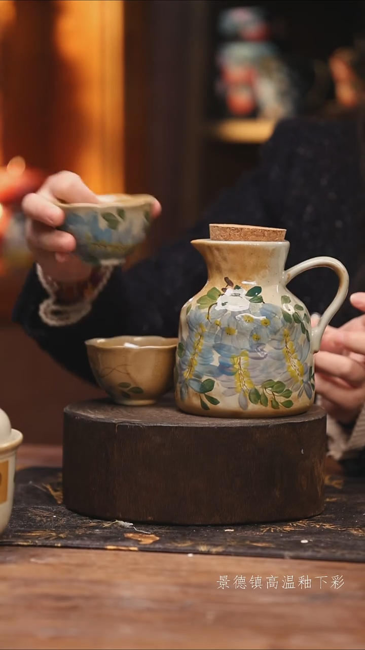 陶瓷景德镇高温釉下手绘陶瓷@L773@