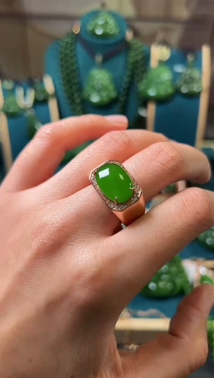 【闪购商品】和田玉（碧玉）戒指银S925镶嵌碧玉