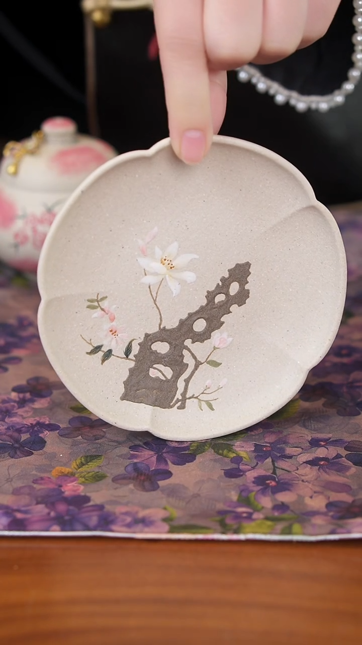 茶壶紫砂白玉段玉兰盘子