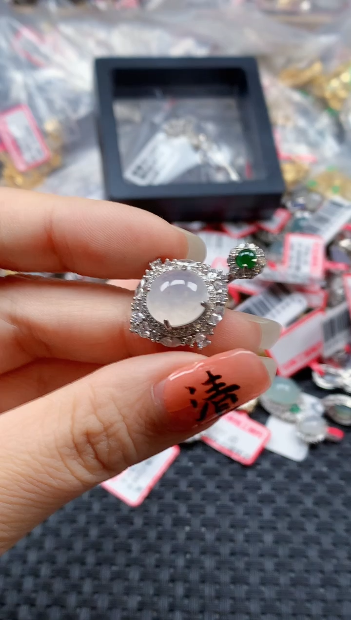 银S925镶嵌戒指翡翠天然A货缅甸翡翠