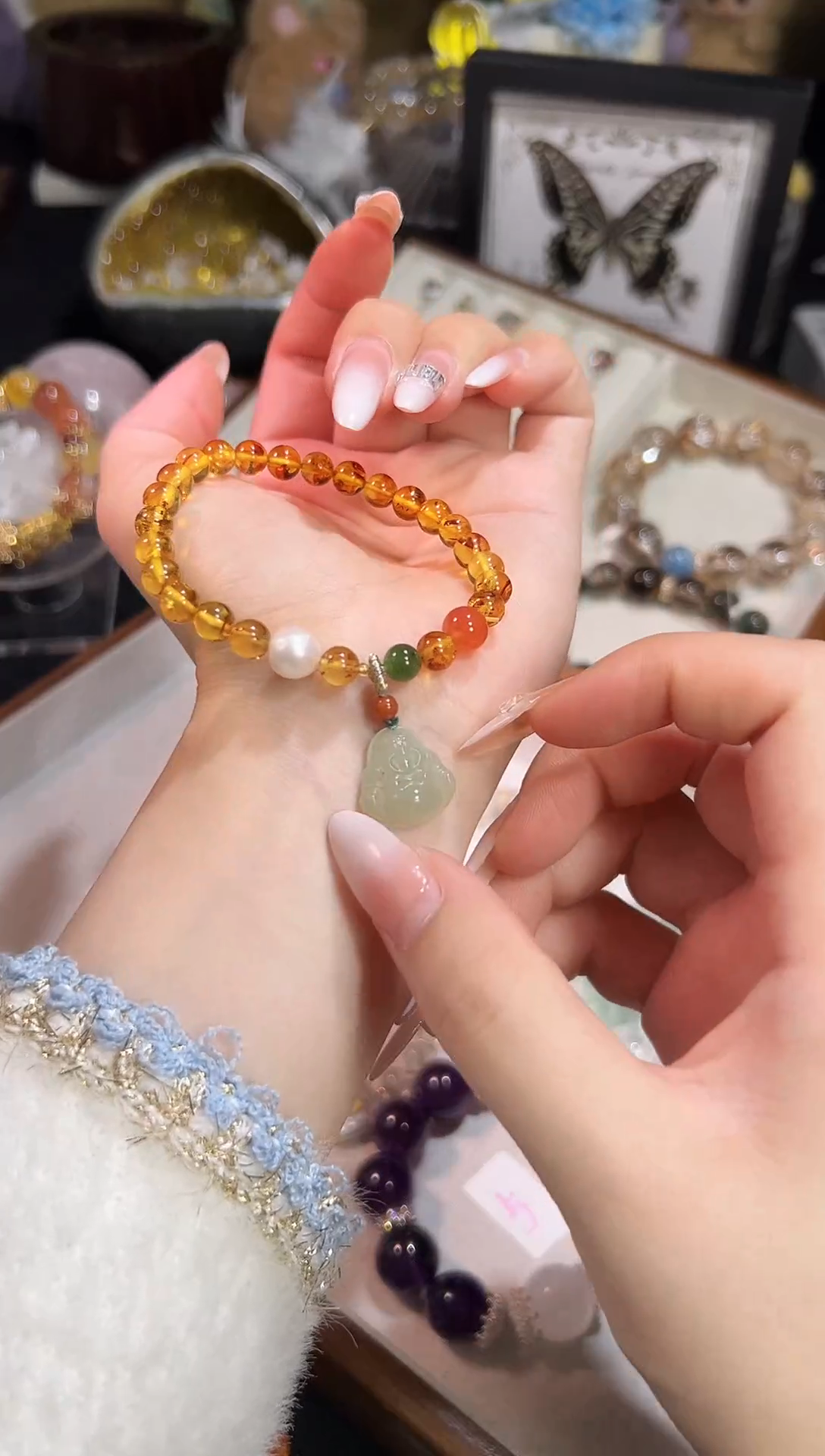 手链琥珀（花珀）未镶嵌多样性发其一，颜色微差