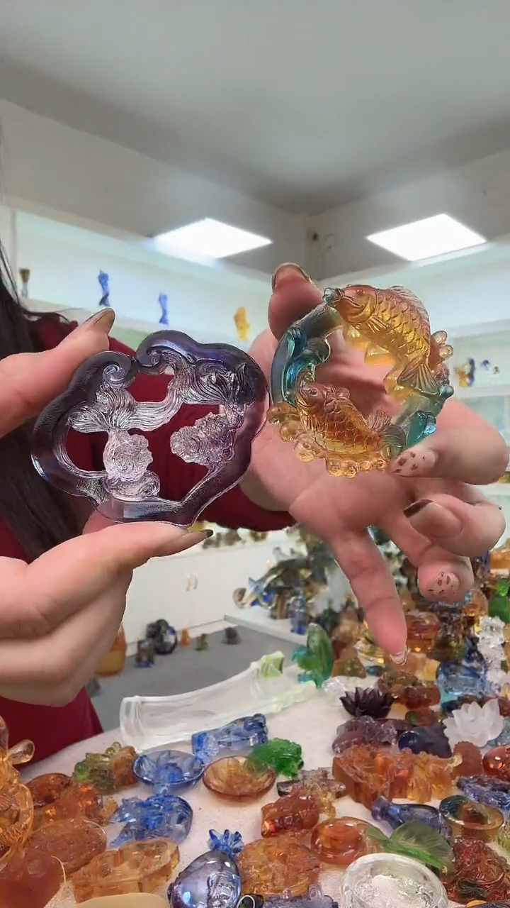 手工艺品琉璃蓝紫双鱼+彩